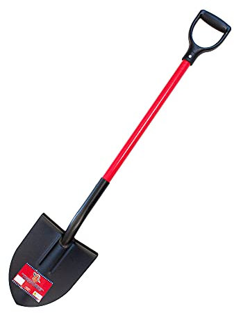 Bully Tools 12-Gauge Round Point Spade Shovel with D-Grip Handle | Heavy Duty Fiberglass Shovel for Garden Landscaping, Trenching and Planting | Steel Body Gardening Hand Tools, 100% Made in USA