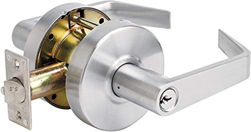 Master Lock Keyed Entry Door Lock, Brushed Chrome Finish Commercial Door Handle, Interior or Exterior Lever Style Locking Door Handle, SLCHKE26D