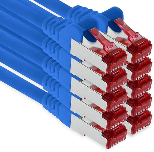 1aTTack.de - 10x 7,5 m cavo patch CAT6 S/FTP PIMF schermatura CAT.6 cavo di rete RJ45 cavo Ethernet DSL router LAN switch modem pannello patch - blu - 10 pezzi