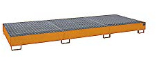BAUER Stahl-Auffangwanne für Tankcontainer IBC/KTC - für 3 x 1000-Liter-Container, gelborange RAL 2000 - Fasslagerungen IBC-Auffangwannen Auffangbehälter Systempaletten KTC-Auffangwannen