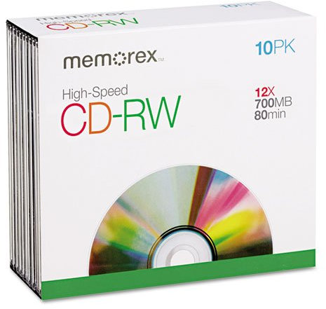 Memorex CD-RW Discs, 700MB/80min, 12x, 10/Pack