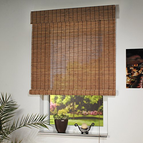 Liedeco Rollo Holz mit Seitenzug, Holzrollo für Fenster und Tür braun B 80 cm x L 170 cm
