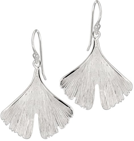 Vinani Damen Ohrringe 925 Silber - Ohrhänger Gingko Blatt mattiert glänzend aus 925 Sterling Silber für Frauen Baum OGI