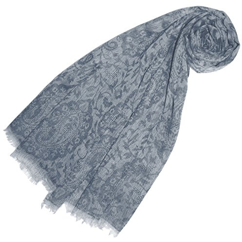Lorenzo Cana Luxus Damenschal Grau Pashmina Kaschmirschal 100% Kaschmir jacquardgewebt Paisleymuster mittelgrau Schal Schaltuch Kaschmirtuch Kaschmirpashmina