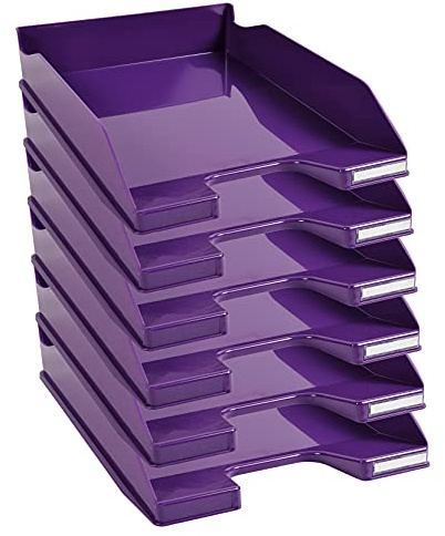Exacompta - Ref. 113220D - set med 6 COMBO MIDI brevlådor - mått 34,6 x 25,5 x 6,5 cm - för A4 + dokument - färg lila glansig