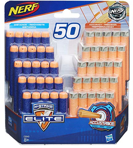 Hasbro Nerf C3543EV2 N-Strike Dart påfyllningspaket 25 Elite/25 Accu Strike, leksaksblaster tillbehör, 50-pack