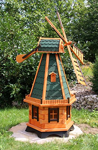 Grande mulino a vento, mulino a vento in legno trattato tipo 23.1 e illuminazione solare (grande energia solare colorata, verde)