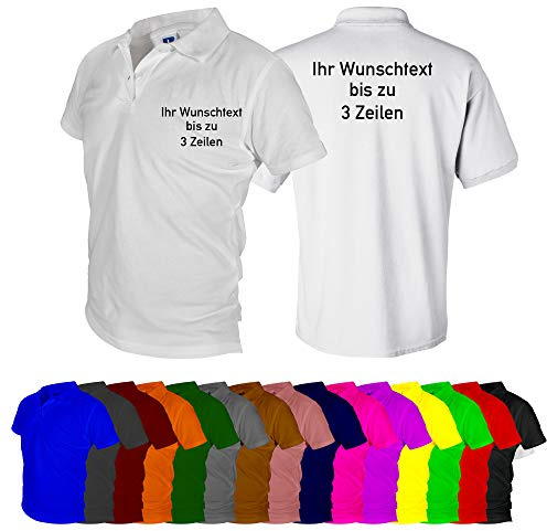 Poloshirt Polohemd inkl. Stickerei Namen/Wunschtext bis je 3 Zeilen auf Brust + Rücken | personalisiertes Polo Shirt mit hochwertiger Bestickung | Verschiedene Größen und Farben