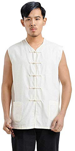 ZooBoo Kung Fu Uniform Vest - Chinese Traditional Qi Gong Martial Arts Wing Chun Shaolin Tai Chi Training Cloths Apparel (White, S)
