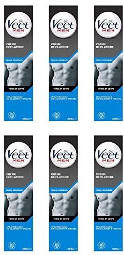 VEET Veet Men Enthaarungscreme, für empfindliche Haut, Tube mit 200 ml, 6 Stück