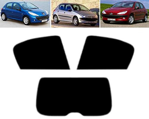 Passgenaue Tönungsfolie für-Peugeot 206 5-Türen 1999-2010 Heck/Seitenscheiben (05% Tiefschwarz)