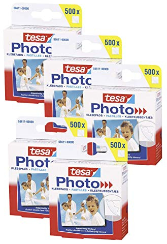 tesa Photo Klebepads, beidseitig klebend zur Erstellung eines Fotobuches, Big Pack mit 500 Stück (5x 500 Stück, Weiß)