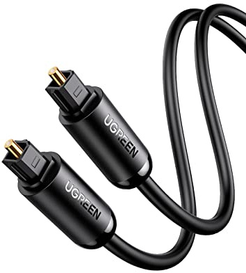 UGREEN Câble Optique Audio Numérique Cordon Fibre Optique Câble Toslink Male à Male Plaqué Or Compatible avec HiFi Home Cinéma Barre de Son Amplificateur TV PS4 Xbox Freebox SFR Décodeur Casque (2M)