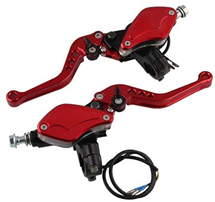 Motorrad Kupplungshebel Bremsgriff Universal CNC Aluminium Bremshebel Griff Doppelscheibe Bremskupplung, Universal Motorrad Bremsmeister Zylinder Hebel Hydraulisch Kupplung,Rot