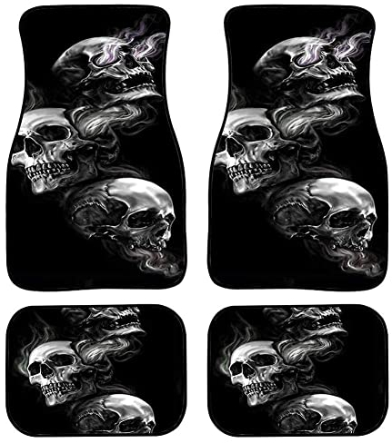 Woisttop Automatte, Gothic-Schädel, rutschfeste Gummi-Rückseite, Autoteppich für Fußraum vorne und hinten, Set mit 4 Stück, Allwetterschutz, Pkw-Zubehör, Design für Damen und Herren