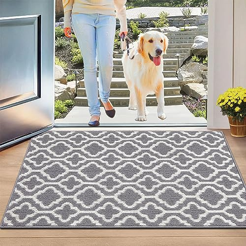 SHACOS Dirt Trapper Door Mat 80 x 120 cm, Non-slip Barrier Mats for Indoor and Outdoor, Front Door Mat Inside Doormats Absorbent Machine Washable Entrance Rug for Kitchen, Entryway, Garden, Grey