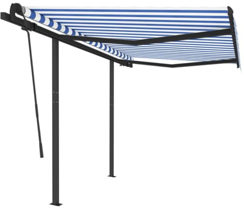 vidaXL Toldo Retráctil Automático con Postes, Sombrilla Plegable, Toldo Resistente al Agua Rayos UV, Toldo para Balcón Jardín, Azul y Blanco