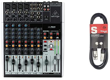Behringer XENYX 1204USB Premium 12-Input 2/2-Bus Mixer with XENYX Mic Preamps and Compressors & Stagg SMC3 3m XLR to XLR Plug Microphone Cable, Black