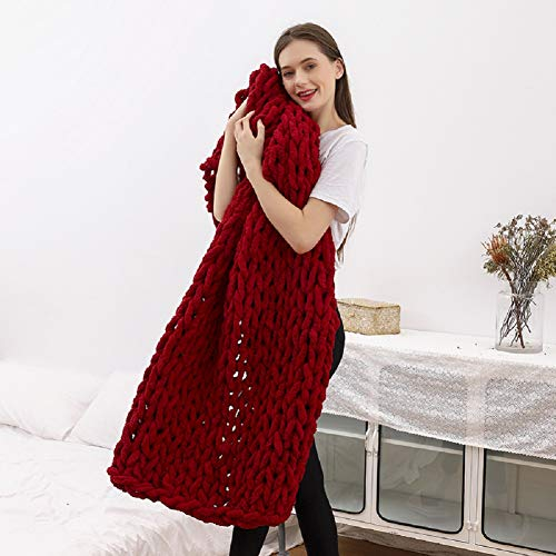DIRUNEN Chenille Gestrickte Decke Grob Kuscheldecke Wolldecke Strickdecke Tagesdecke Überwurf Decke Zuhause Dekor Geschenk fürs Sofa(Weinrot 200×254 cm)