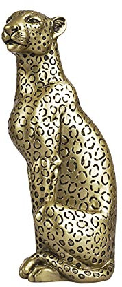 Polyroyal Cheetah Statue Home Decor Leopard Sculpture Resin Sitting Cheetah Figurine Desktop Table Top Ornament Decoration for Home Office Champagne Gold