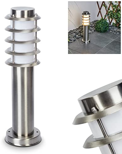 HOFSTEIN Wegeleuchte Tunes, Außenwegeleuchte aus Metall/Kunststoff in Nickel-matt/Weiß, moderne Sockelleuchte für Garten, Außenbereich, Hof, Terrasse, Höhe 45,5 cm, E27, IP44
