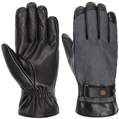 Stetson Nappa Waxed Cotton Lederhandschuhe Herren - Handgefertigt - Handinnenfläche aus 100% Nappaleder - Mit Baumwolle - Gefüttert mit Fleece - Fingerhandschuhe - Herbst/Winter grau 9 HS