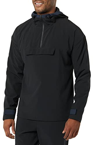 Amazon Essentials Chaqueta Tipo Anorak Deportiva, Ligera y Elástica, Tejida con Bloques de Color Hombre, Negro - Original, S
