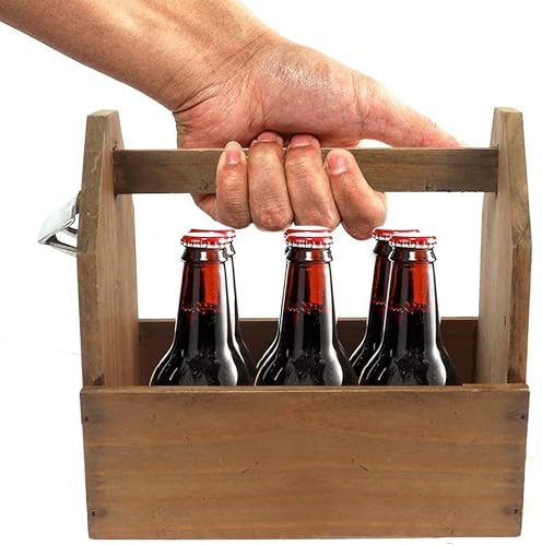 Flaschenträger Holz bierträger mit Flaschenöffner Werkzeugkiste 6 Flaschen multifunktionale Aufbewahrungsbox Geschenkkorb Bierkiste Männerhandtasche Bierkorb