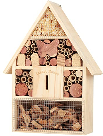 PIAOLING Hölzernes Insekten-Bienen-Schmetterlingshaus, Insektenhotel, Garten im Freien, hängender Bambus-Lebensraum für Bienen-Schmetterlings-Marienkäfer