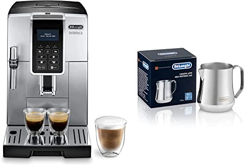 De'Longhi Dinamica, Machine expresso avec broyeur, ECAM 350.35 SB, 2L,Argent et Noir & DLSC060 Pichet à lait 350ml, Acier Inoxydable