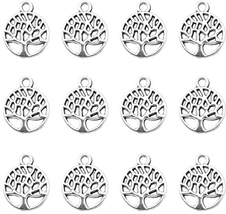 EMSea 100 ciondoli albero della vita ciondoli albero ciondolo in metallo ciondoli rotondi in lega di zinco gioielli crafting forniture per fai da te artigianato collana braccialetto argento