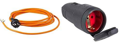 as - Schwabe PUR Baustellen-Anschlussleitung 3 m – Robuste Leitung 230 V, 16 A mit Polyurethan-Außenmantel H07BQ-F 3Gx1,5 Schuko-Stecker, 70909, 3G1,5 & Gummi-Kupplung, 230V, 16A, IP44, Schwarz, 60415