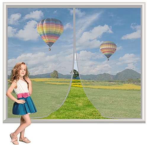 Magnet Fliegengitter Fenster 240x240cm Grau Insektenschutz Vorhang Magnetischer Fliegenvorhang-Auto Schließen Magnetische Adsorption für Alle Fenster Ohne Bohren