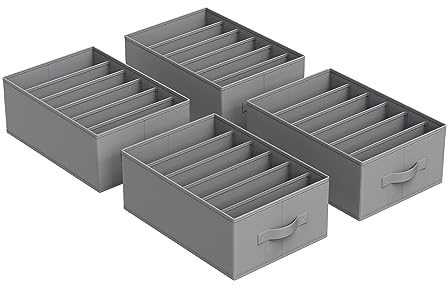 SONGMICS Kleiderschrank-Organizer 4er Set, Aufbewahrungsbox 6 Fächer, Schubladen-Ordnungssystem, Ordnungsboxen faltbar, 42 x 30 x 17 cm, für Hosen, Kleidung, taubengrau RUS009G04