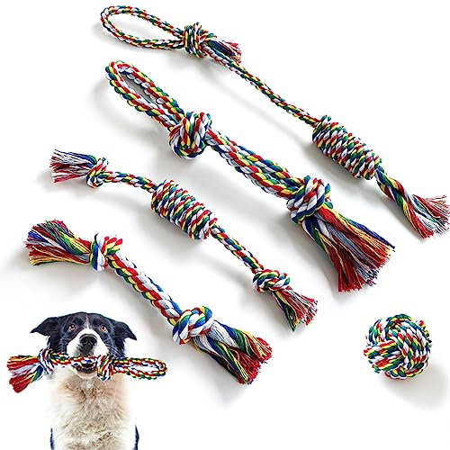 VAKOWOO 5 Pack Dog Rope Toys For Large Medium Dogs, Indestructible Dog Toys for Aggressive Chewers, Dog Chew Toys Natural Cotton Knot for Tug of War & Teeth Cleaning