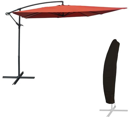 Happy Garden Sombrilla deportada Molokai Cuadrada 2,7x2,7m Terracota con manivela. Sombrilla excéntrica inclinable, Plegable y Giratorio con Funda Protectora.