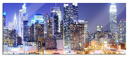 Pixxprint Glasbild Panorama, Wandbild aus Echtglas, New York Skyline Brücke, 120x50 cm, inkl. Aufhängung und Abstandshalter