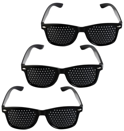 Ownkim Rasterbrille Pinhole Glasses, 3 Stücke Augentrainer Lochbrille, Schwarze Rasterbrille für Sehvermögen-Verbesserung und Augenentspannung Pin-hole-brille Anti-ermüdungs-brille