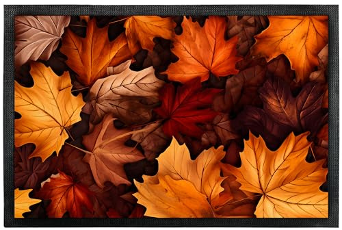 True Statements Deko-Fußmatte „Goldener Herbst“ mit Herbstblätter-Motiv - für Innen & Außen – rutschfest - Geschenk für Freunde und Familie zum Geburtstag Halloween Herbstfest (75x50 cm)