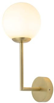 Licht-Erlebnisse Badezimmerleuchte IP44 G9 H: 31,5 cm in Messing Weiß Glas Kugel Schirm Wandlampe Bad Spiegel