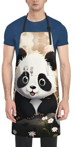Dwrepo Kochschürze mit süßem Panda-Tierdruck, wasserdicht, verstellbar, leichte Arbeitsschürze für Damen und Herren, Schwarz, Einheitsgröße, Schwarz, EinheitsgröÃŸe