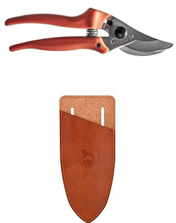 Original LÖWE Set bestehend aus Bypass Rosenschere 14.104 zum Schneiden von Rosen, Zweigen, Ästen und Schnittblumen & Klingenschutz und Holster 9808 zum Schutz beim Tragen am Körper vor Verletzungen