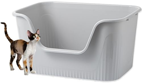 Vealind Große Jumbo-Katzentoilette für große Katzen, 78,9 x 53,3 x 40,6 cm, grau, leicht zu reinigen, groß, hoch, hohe Seiten, extra große Katzentoilette für mehrere Katzen