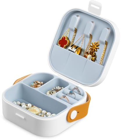 Aidodo Schmuckkästchen Reise für Damen, Kleine Schmuckbox Waschbar，Mini Schmuckaufbewahrung für Ohrringe, Ringe, Halsketten, Weiß
