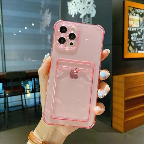 ADKOT Custodia trasparente per porta carte di credito per iPhone 14 13 11 12 Pro Max Mini X XS XR 7 8 Plus Custodia a portafoglio morbida antiurto trasparente, rosa, per iPhone 13 Mini