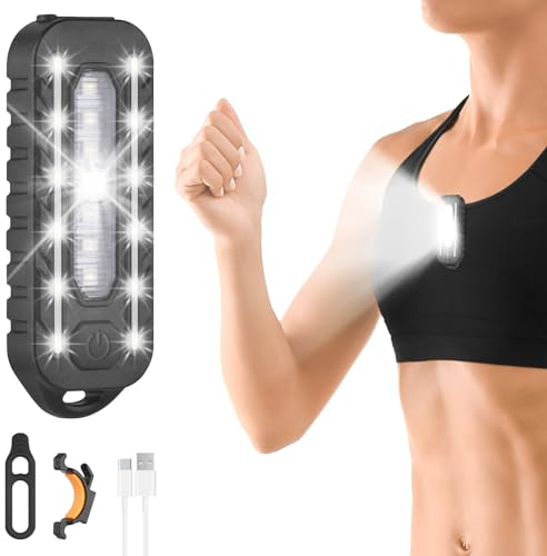 Adiwo LED Clip Lampe, 5 Lichtmodi Lauflicht Klein Stirnlampe Einstellbare Stirnlampe USB Lampe IPX4 Wasserdicht Wiederaufladbar Blinklicht mit Rotlicht Leuchteffekte für Joggen Campen