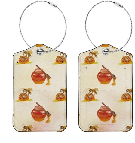 Lot de 2 étiquettes de bagage, pot de miel et abeilles en cuir synthétique avec rabat d'intimité, étiquette d'identification pour valise, sac de voyage, sac à dos