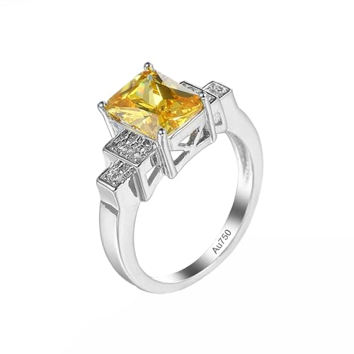 AMDXD 18K Au750 Weißgold Solitärring, Gelb Citrin Empfindlich Pärchen Ringe, Trauringe Gold 750 Echt Goldschmuck, Gr.47 (15.0)