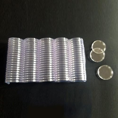Kunststoff-Aufbewahrungsbox für Münzen, transparent, rund, geeignet für 40-mm-Münzen, 10 Stück (100 Stück)