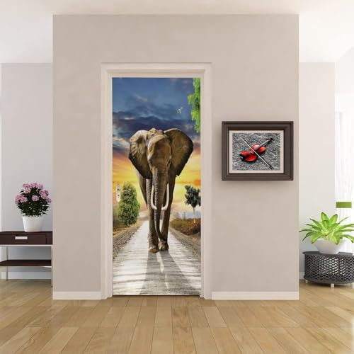 3D Türaufkleber Tierelefant 90 X 200 Cm Selbstklebendes Wandbild Wohnkultur Wandaufkleber Kunstaufkleber Schlafzimmer Wohnzimmer Abnehmbares Poster - Kinderzimmer Wohnzimmer Küche Schlafzimm 1o33